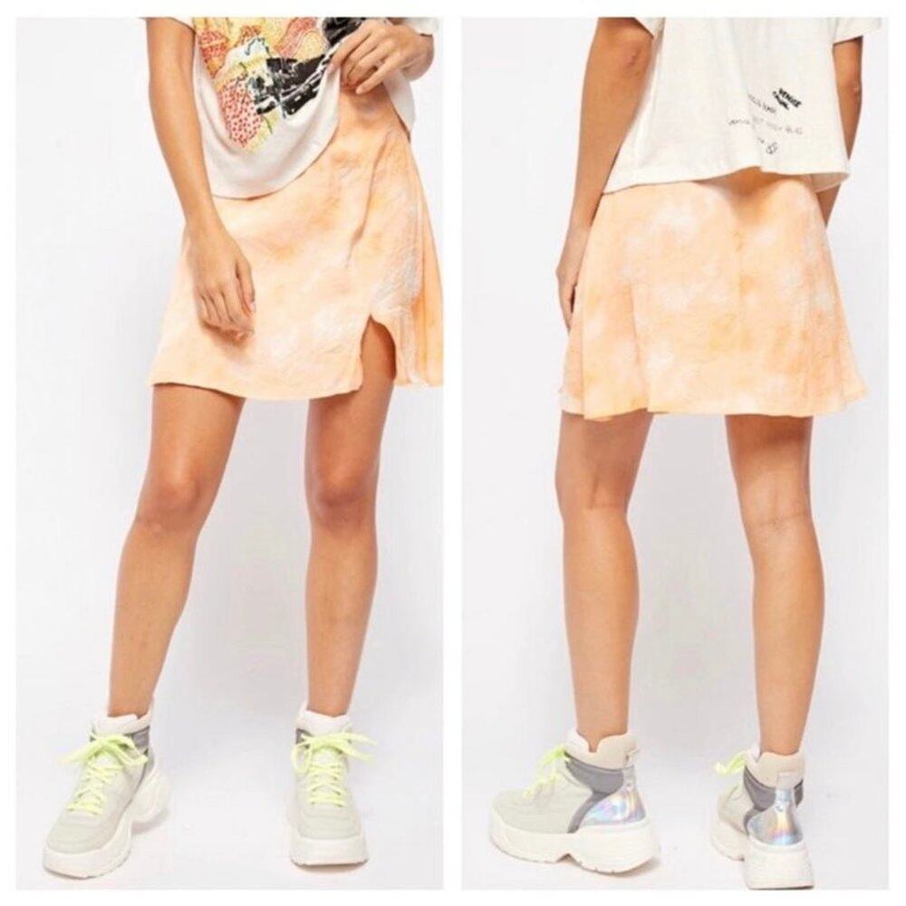 Free People Martine Flirt Tie Dye Skirt Peach Side Zip Light 6